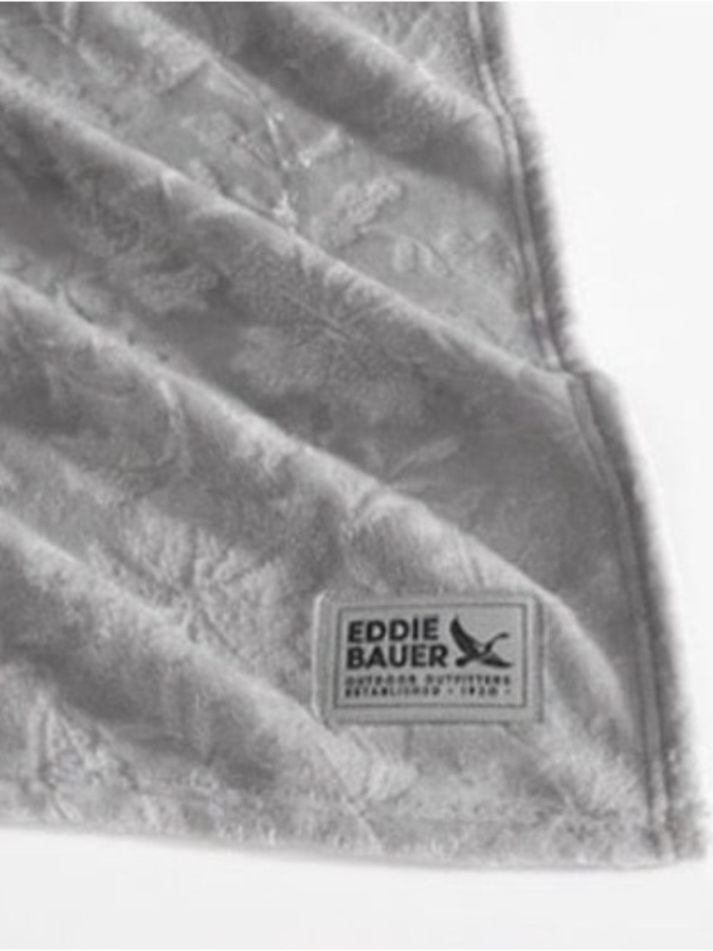 Eddie Bauer Plush Blanket Throw Gray 50” x 70” Embossed Leaf-patterned NEW
